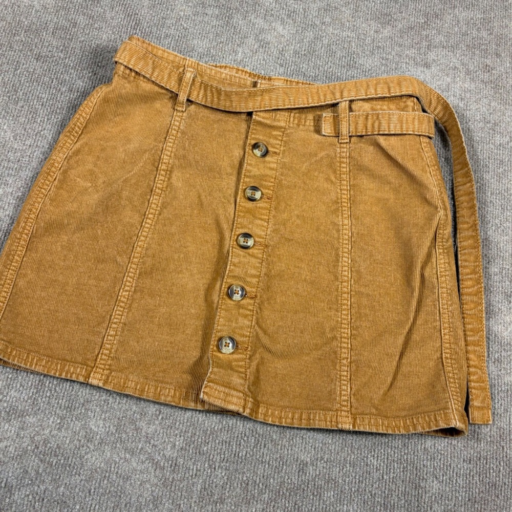 American Eagle Corduroy Mini Skirt Tan Brown Button Front Hi-Rise A-Line Size 2